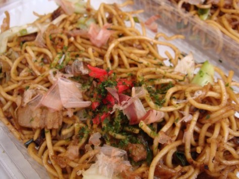 Yakisoba. Fried buckwheat, flavoured with a sauce that is more or less a mix of oyster sauce and thickened Worstershire sauce.